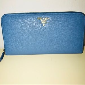 Prada Saffiano Blue Leather Wallett - New